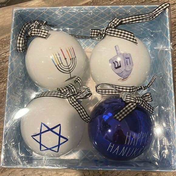 Happy Hanukkah Rae Dunn Glass Ornaments - Picture 1 of 3